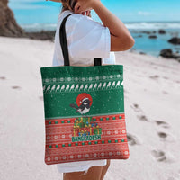 Bangladesh Christmas Tote Bag with Black-Capped Bird Gift Stack and Green Red Snowflake Pattern - Wonder Print Shop