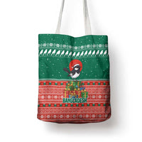 Bangladesh Christmas Tote Bag with Black-Capped Bird Gift Stack and Green Red Snowflake Pattern - Wonder Print Shop