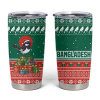 Bangladesh Christmas Tumbler Cup with Black-Capped Bird Gift Stack and Green Red Snowflake Pattern - Wonder Print Shop