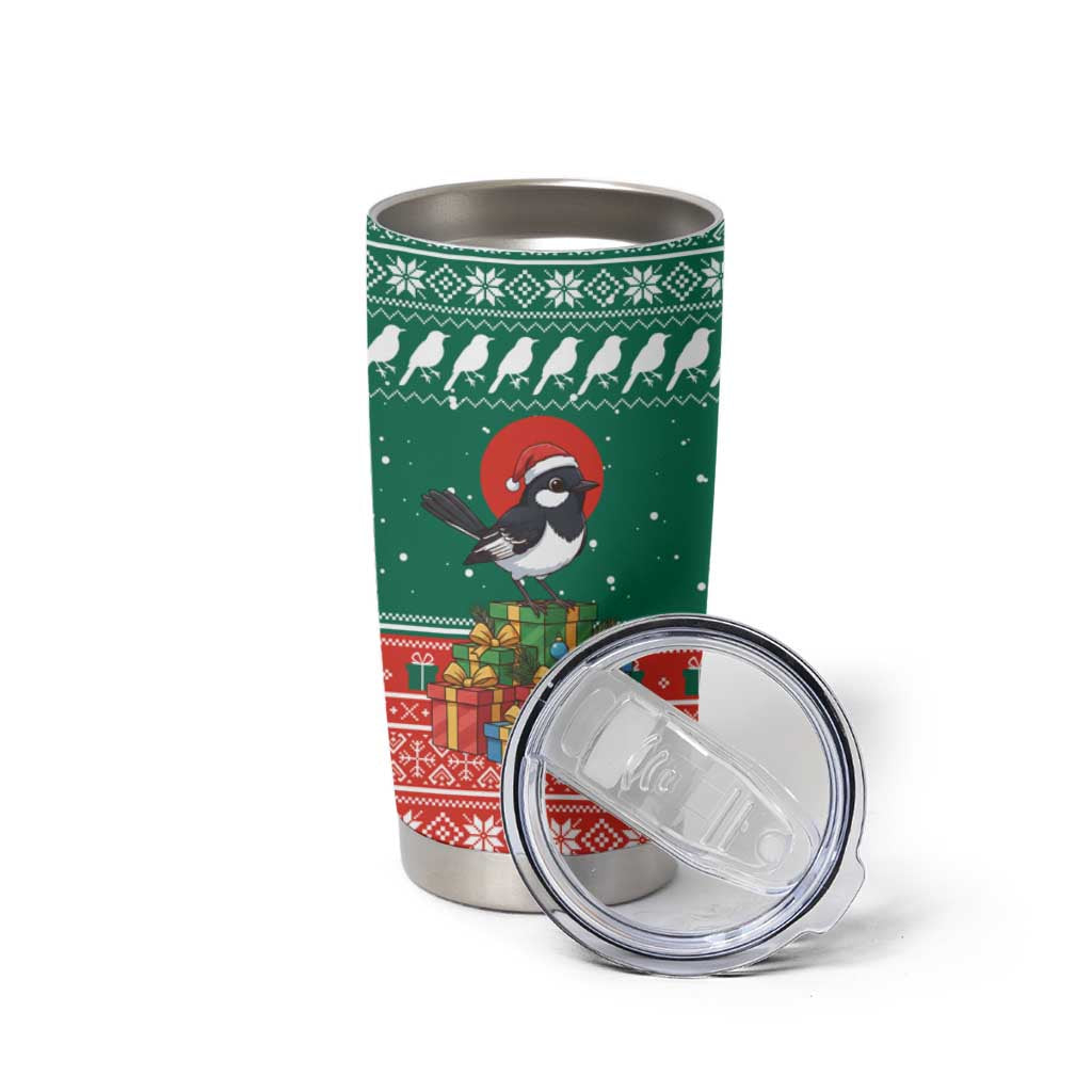 Bangladesh Christmas Tumbler Cup with Black-Capped Bird Gift Stack and Green Red Snowflake Pattern - Wonder Print Shop