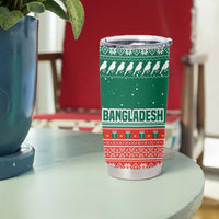 Bangladesh Christmas Tumbler Cup with Black-Capped Bird Gift Stack and Green Red Snowflake Pattern - Wonder Print Shop