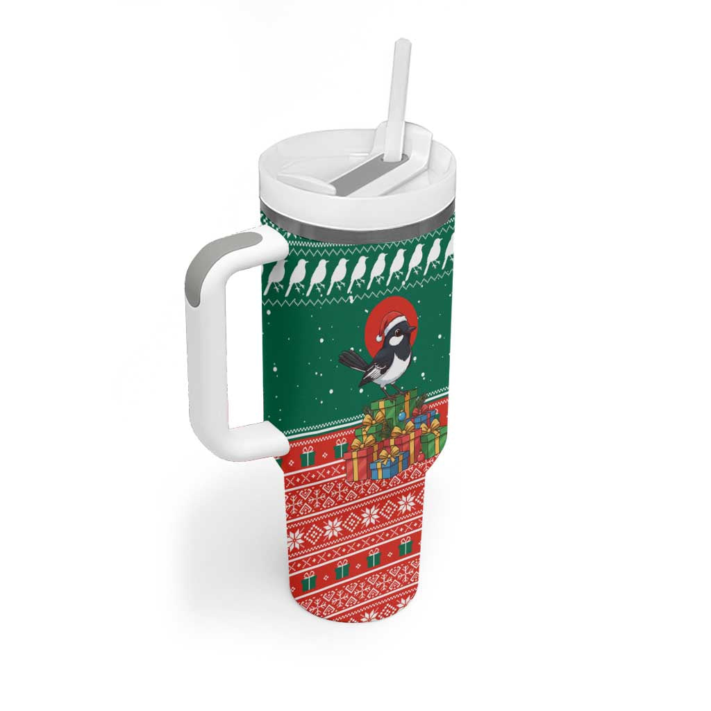 Bangladesh Christmas Tumbler With Handle with Black-Capped Bird Gift Stack and Green Red Snowflake Pattern - Wonder Print Shop