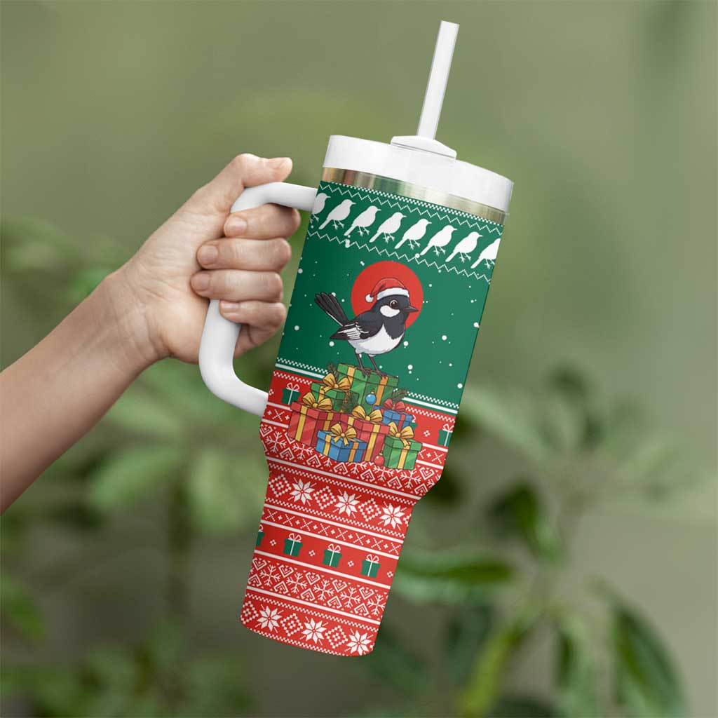 Bangladesh Christmas Tumbler With Handle with Black-Capped Bird Gift Stack and Green Red Snowflake Pattern - Wonder Print Shop