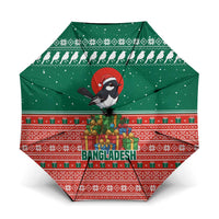 Bangladesh Christmas Umbrella with Black-Capped Bird Gift Stack and Green Red Snowflake Pattern - Wonder Print Shop