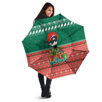 Bangladesh Christmas Umbrella with Black-Capped Bird Gift Stack and Green Red Snowflake Pattern - Wonder Print Shop