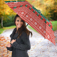 Bangladesh Christmas Umbrella with Black-Capped Bird Gift Stack and Green Red Snowflake Pattern - Wonder Print Shop