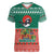 Bangladesh Christmas Women V-Neck T-Shirt with Black-Capped Bird Gift Stack and Green Red Snowflake Pattern - Wonder Print Shop