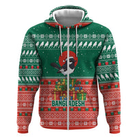 Bangladesh Christmas Zip Hoodie with Black-Capped Bird Gift Stack and Green Red Snowflake Pattern - Wonder Print Shop