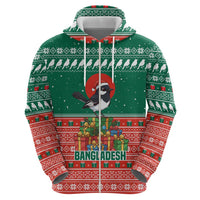 Bangladesh Christmas Zip Hoodie with Black-Capped Bird Gift Stack and Green Red Snowflake Pattern - Wonder Print Shop