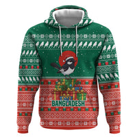 Bangladesh Christmas Zip Hoodie with Black-Capped Bird Gift Stack and Green Red Snowflake Pattern - Wonder Print Shop