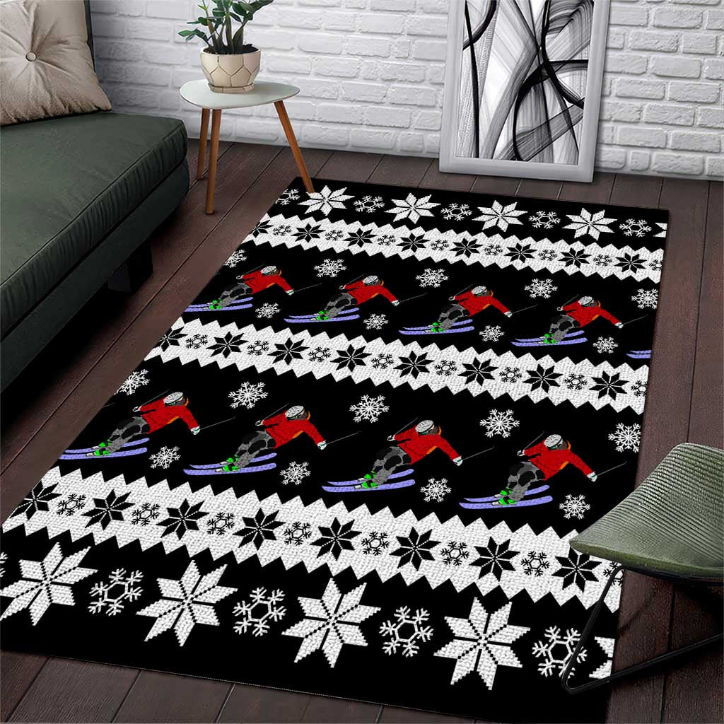 Skiing Snowflake Christmas Area Rug Xmas Holiday Patterns - Wonder Print Shop
