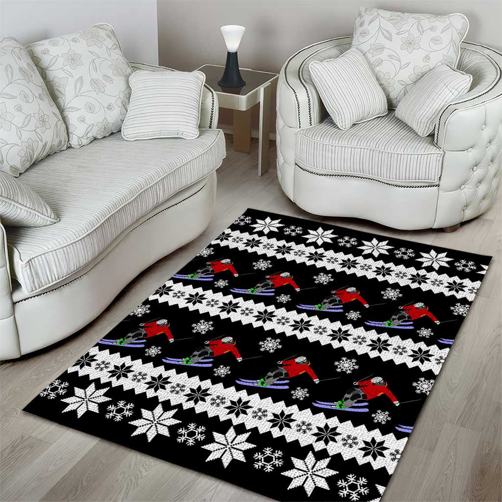 Skiing Snowflake Christmas Area Rug Xmas Holiday Patterns - Wonder Print Shop