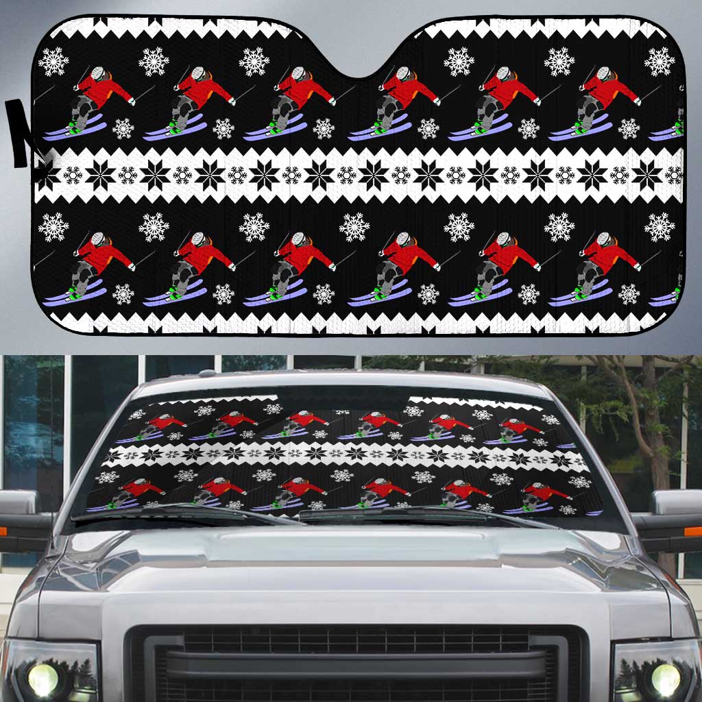 Skiing Snowflake Christmas Auto Sun Shade Xmas Holiday Patterns - Wonder Print Shop