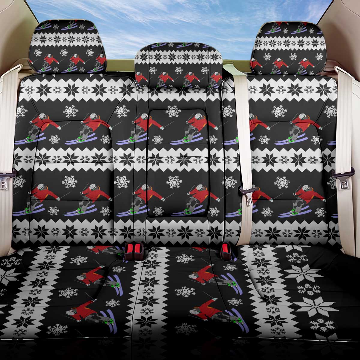 Skiing Snowflake Christmas Back Car Seat Cover Xmas Holiday Patterns - Wonder Print Shop