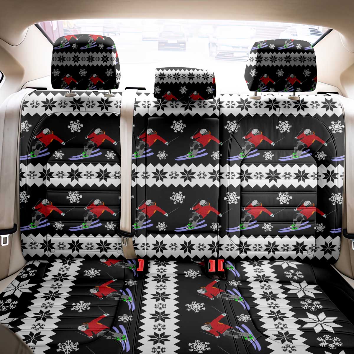 Skiing Snowflake Christmas Back Car Seat Cover Xmas Holiday Patterns - Wonder Print Shop