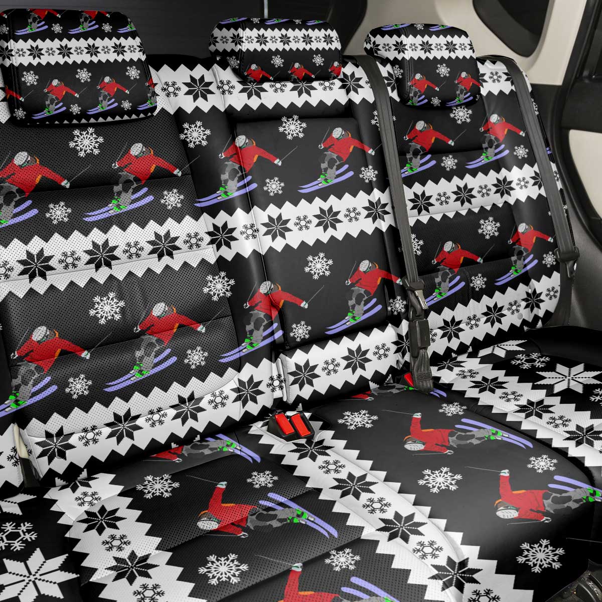 Skiing Snowflake Christmas Back Car Seat Cover Xmas Holiday Patterns - Wonder Print Shop
