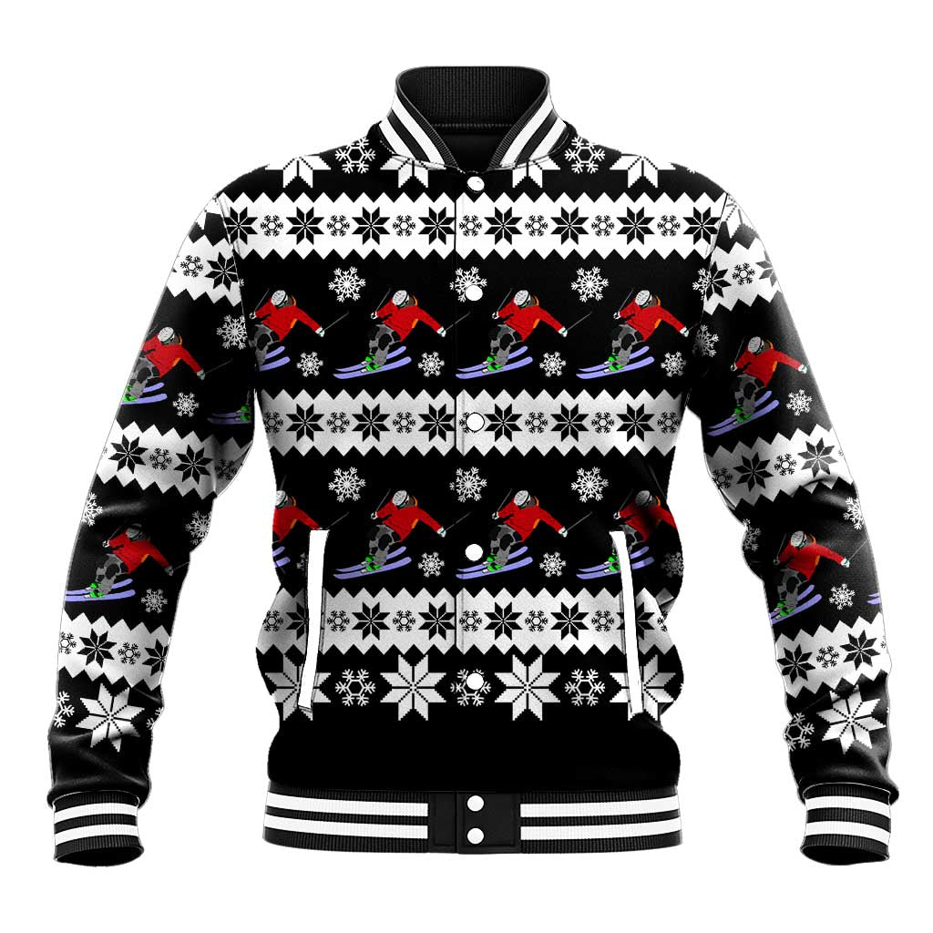 Skiing Snowflake Christmas Baseball Jacket Xmas Holiday Patterns - Wonder Print Shop