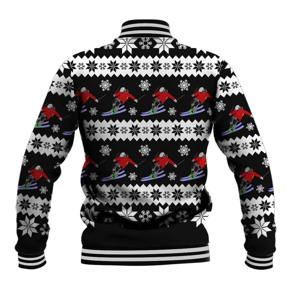 Skiing Snowflake Christmas Baseball Jacket Xmas Holiday Patterns - Wonder Print Shop