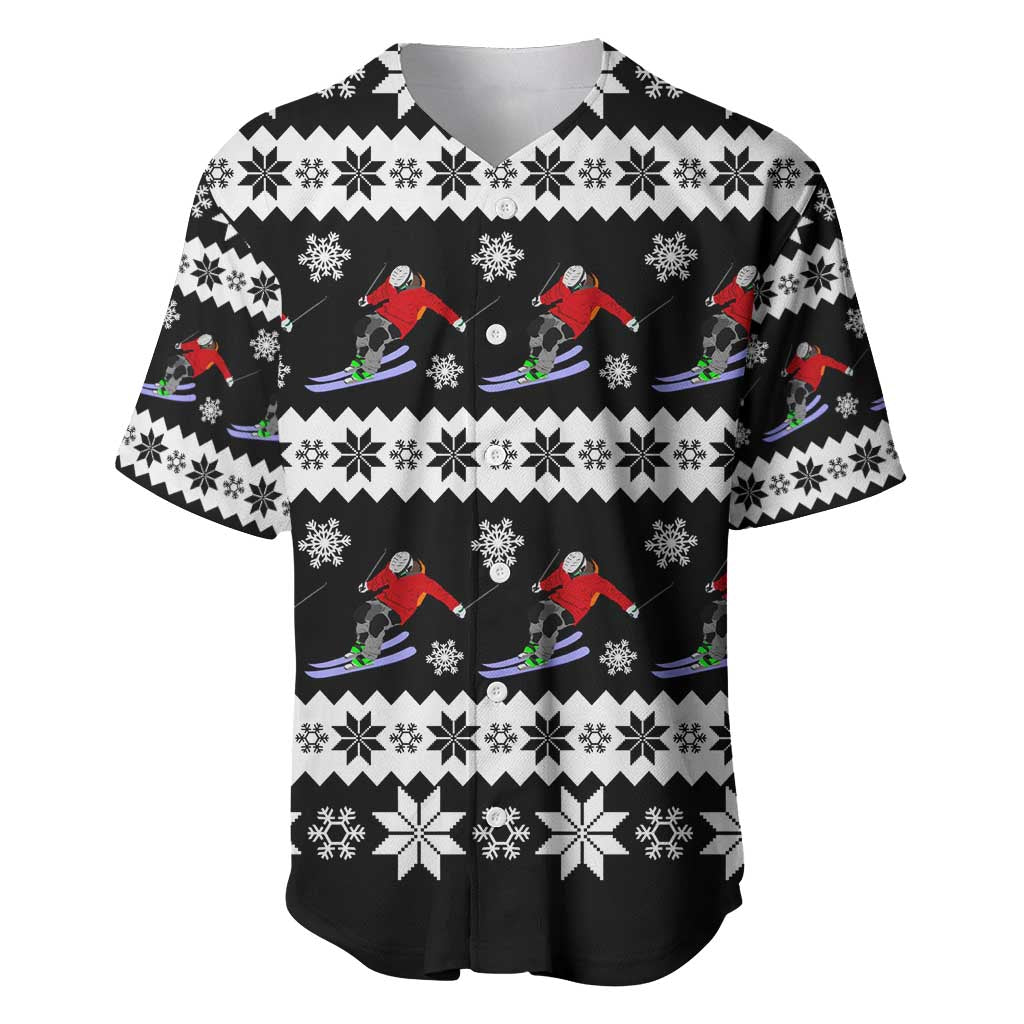 Skiing Snowflake Christmas Baseball Jersey Xmas Holiday Patterns - Wonder Print Shop
