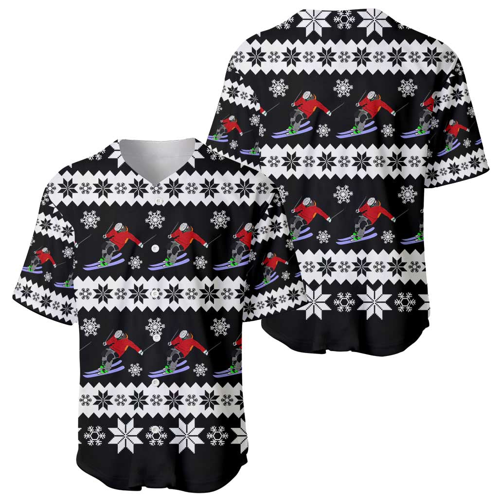 Skiing Snowflake Christmas Baseball Jersey Xmas Holiday Patterns - Wonder Print Shop