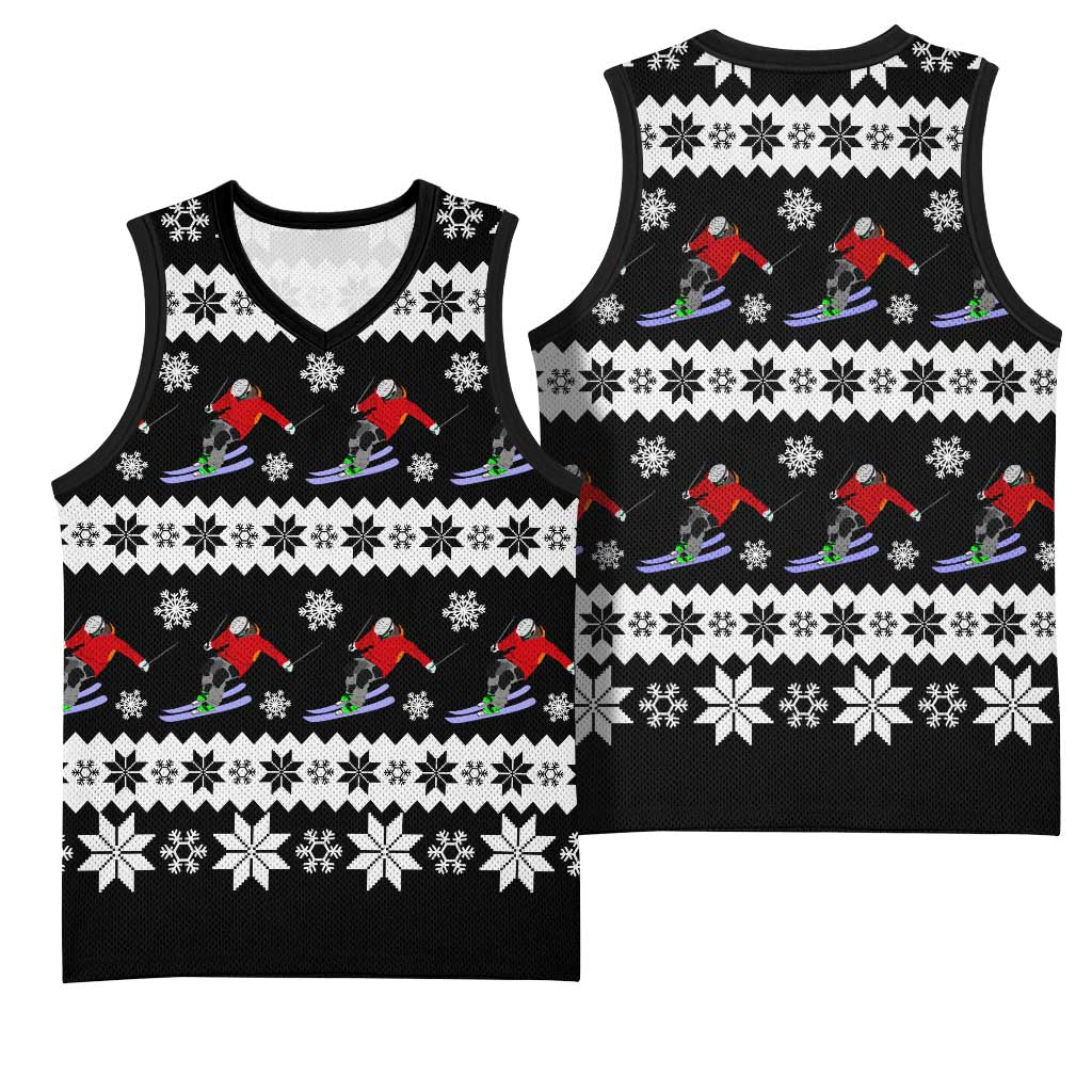 Skiing Snowflake Christmas Basketball Jersey Xmas Holiday Patterns - Wonder Print Shop