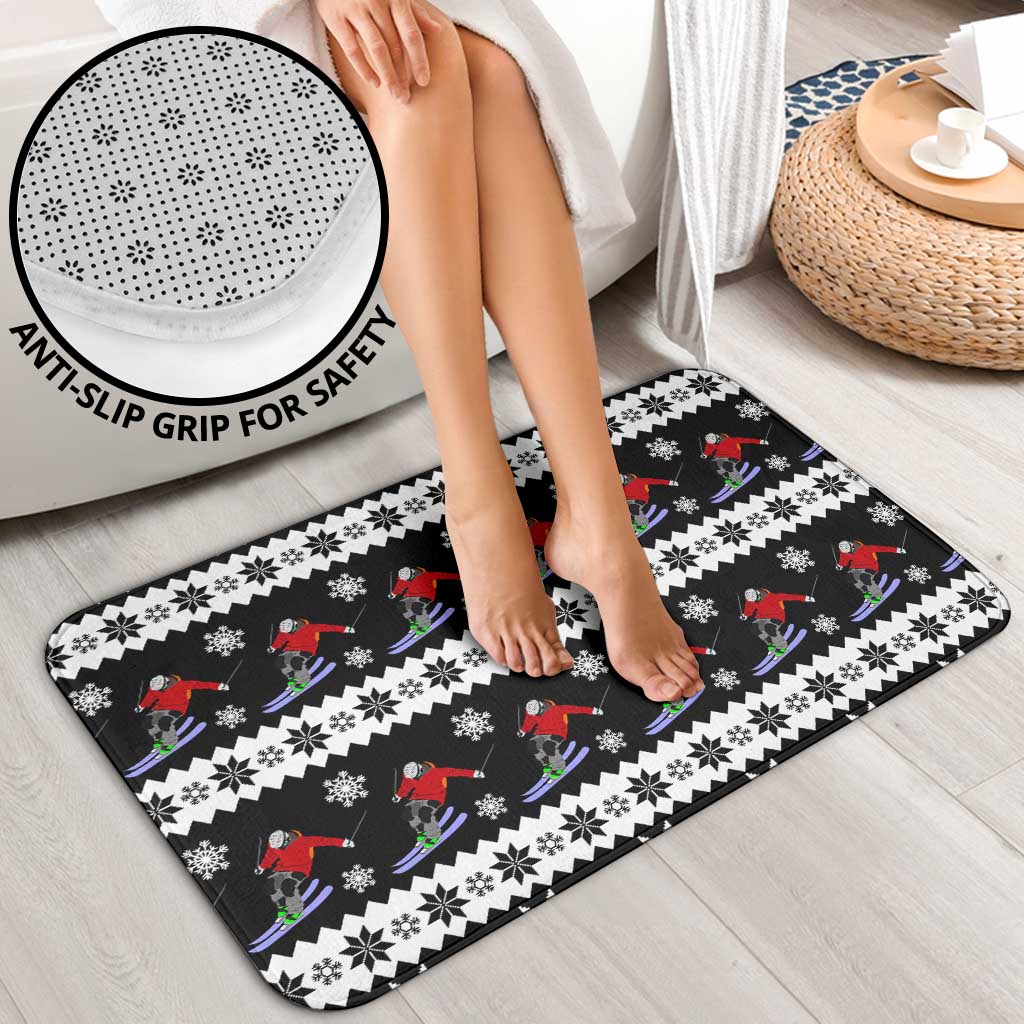 Skiing Snowflake Christmas Bathroom Set Xmas Holiday Patterns - Wonder Print Shop