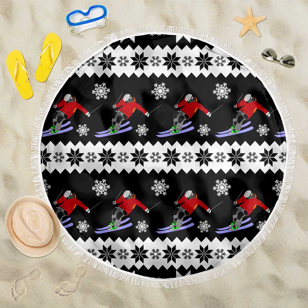 Skiing Snowflake Christmas Beach Blanket Xmas Holiday Patterns - Wonder Print Shop