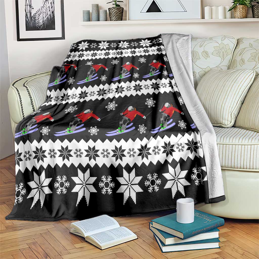 Skiing Snowflake Christmas Blanket Xmas Holiday Patterns - Wonder Print Shop