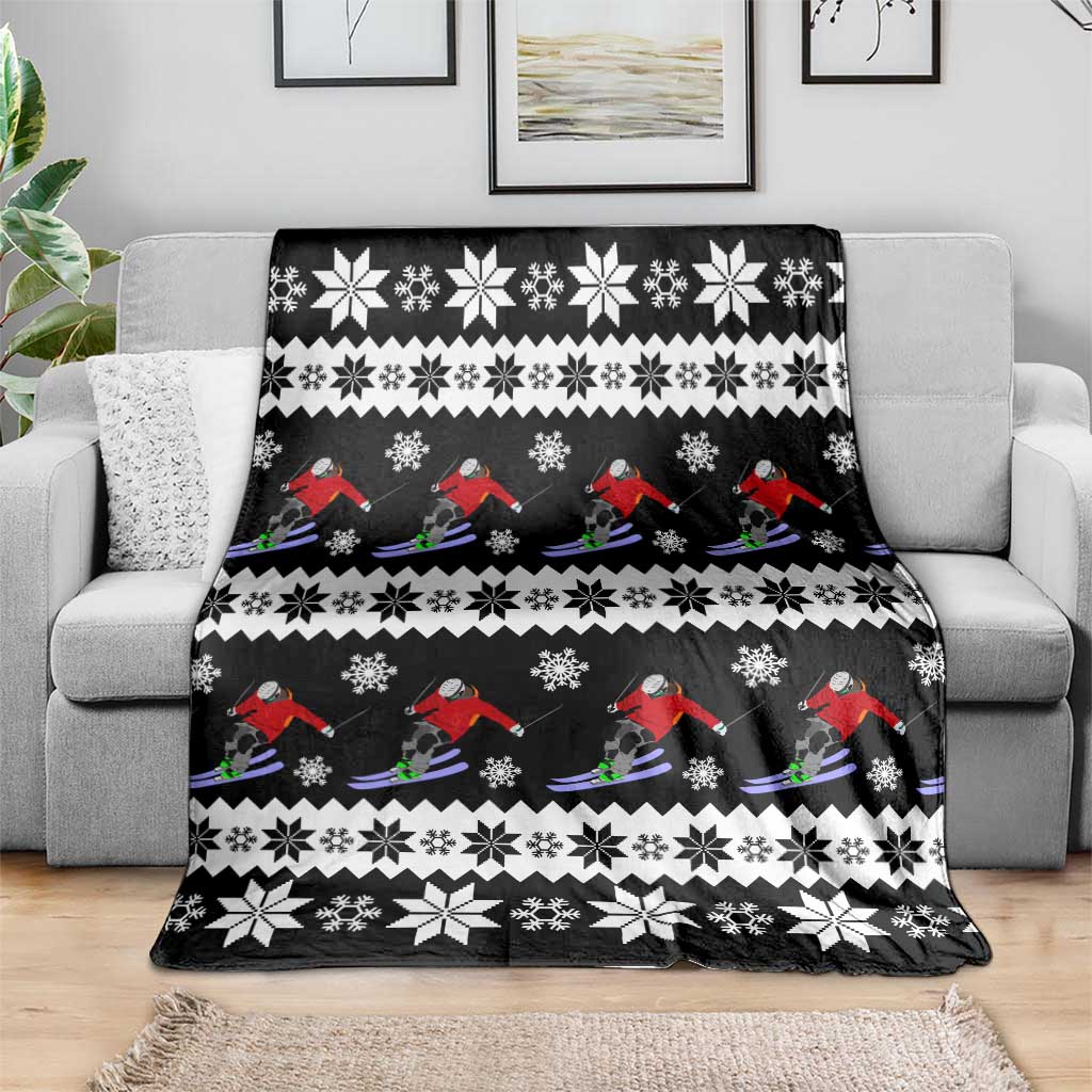 Skiing Snowflake Christmas Blanket Xmas Holiday Patterns - Wonder Print Shop