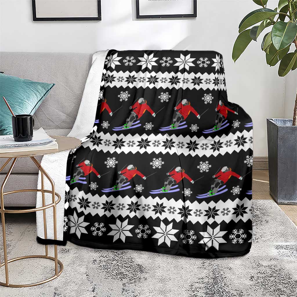 Skiing Snowflake Christmas Blanket Xmas Holiday Patterns - Wonder Print Shop