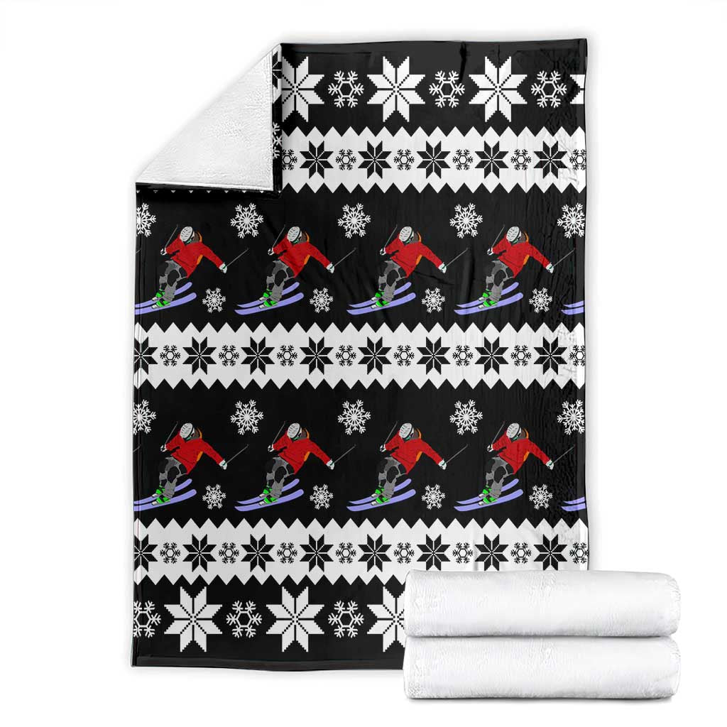 Skiing Snowflake Christmas Blanket Xmas Holiday Patterns - Wonder Print Shop