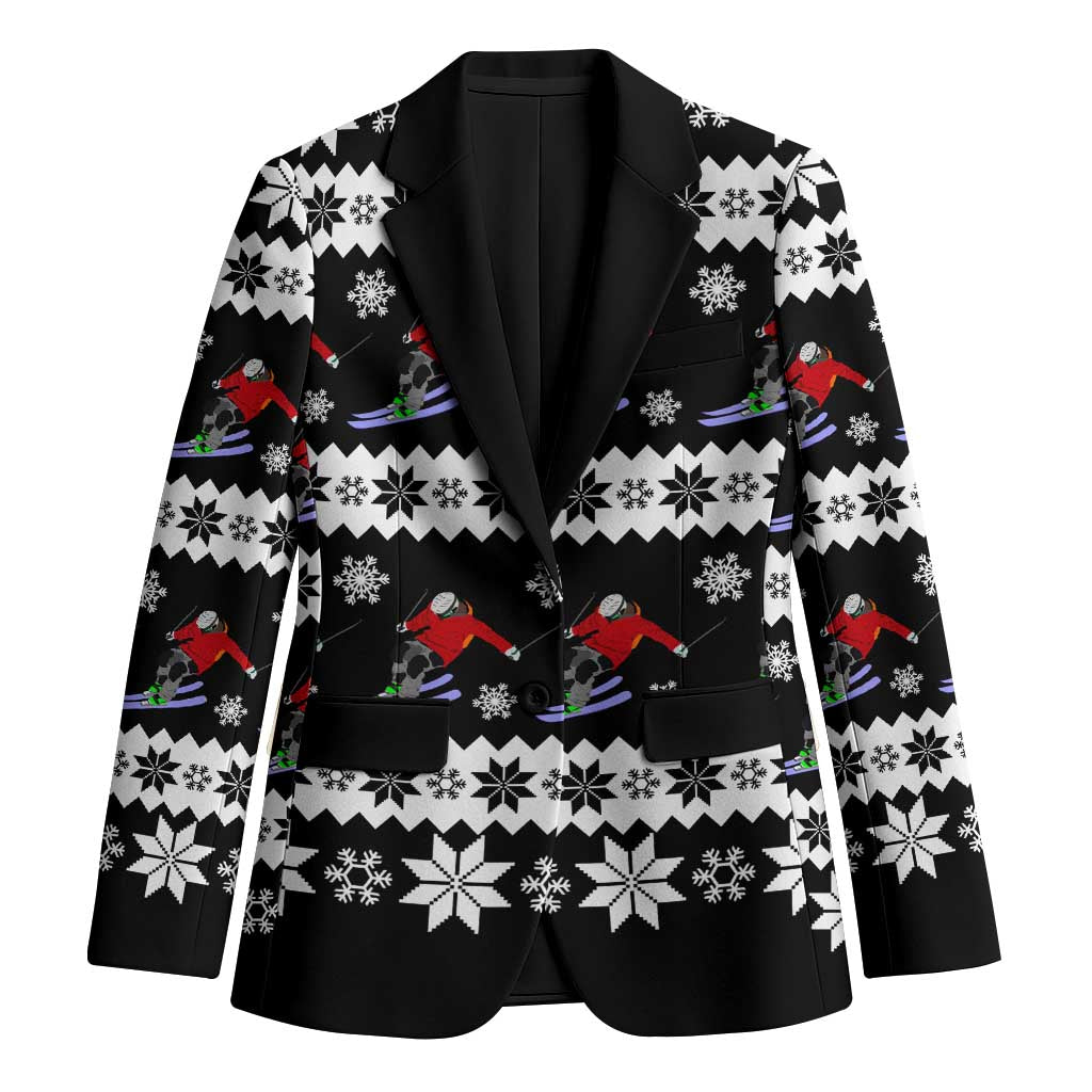 Skiing Snowflake Christmas Blazer Xmas Holiday Patterns - Wonder Print Shop