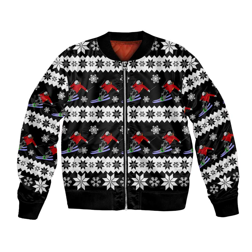 Skiing Snowflake Christmas Bomber Jacket Xmas Holiday Patterns - Wonder Print Shop