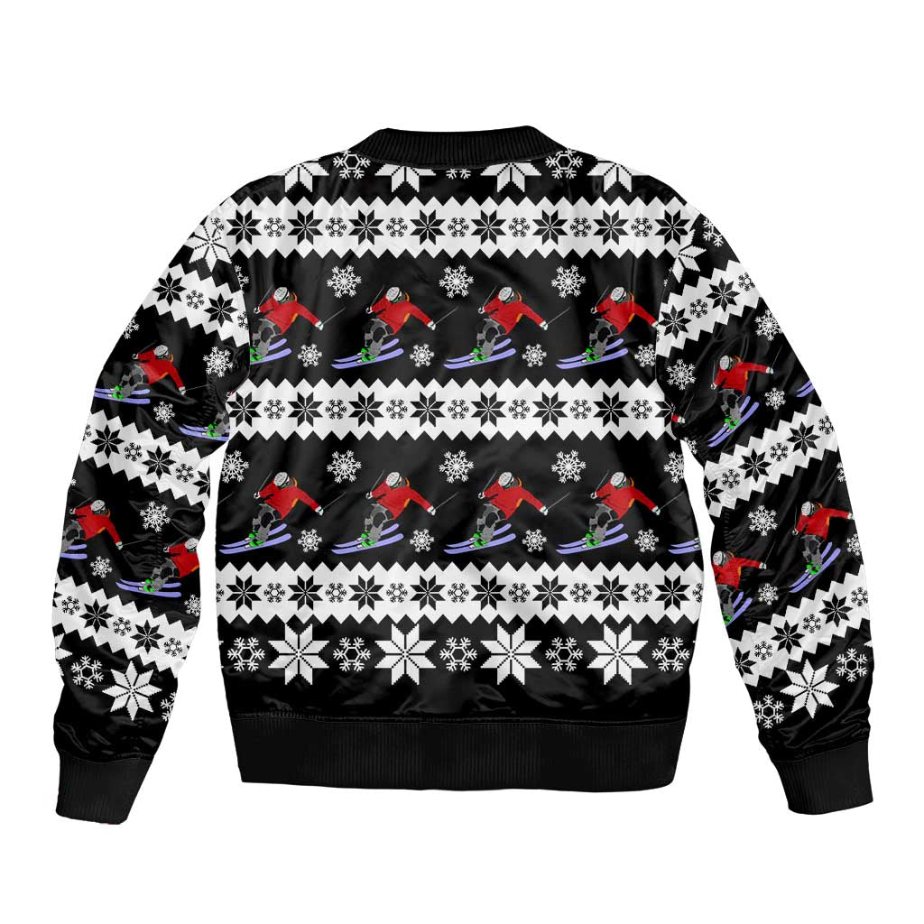 Skiing Snowflake Christmas Bomber Jacket Xmas Holiday Patterns - Wonder Print Shop