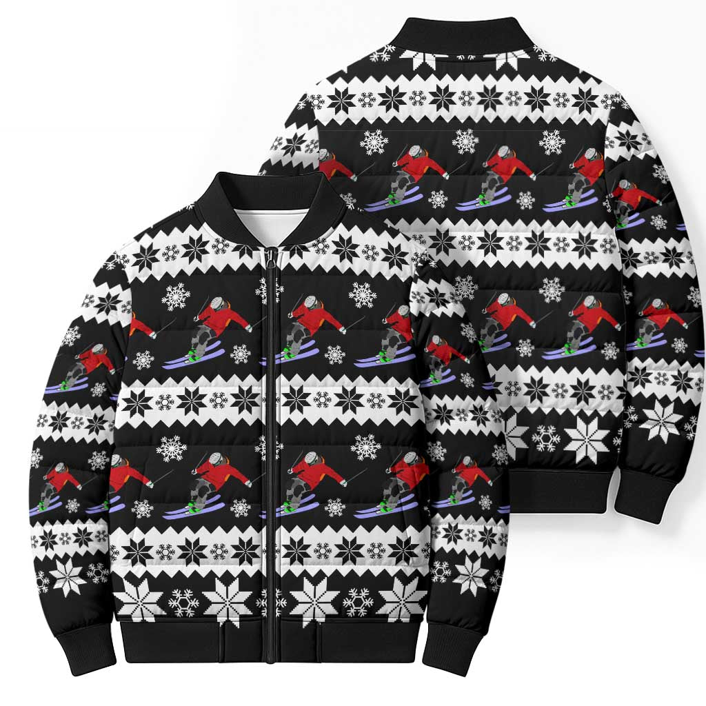 Skiing Snowflake Christmas Bomber Puffer Jacket Xmas Holiday Patterns - Wonder Print Shop