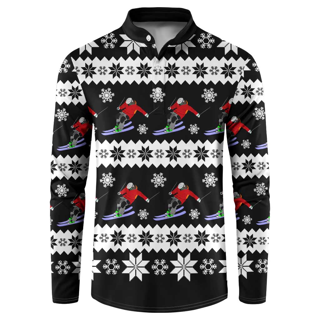 Skiing Snowflake Christmas Button Sweatshirt Xmas Holiday Patterns - Wonder Print Shop