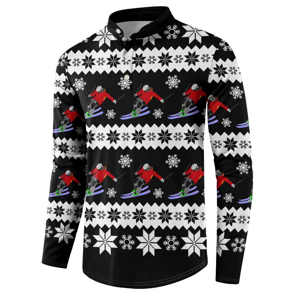 Skiing Snowflake Christmas Button Sweatshirt Xmas Holiday Patterns - Wonder Print Shop