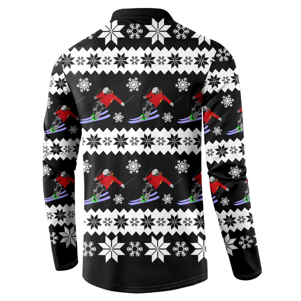 Skiing Snowflake Christmas Button Sweatshirt Xmas Holiday Patterns - Wonder Print Shop
