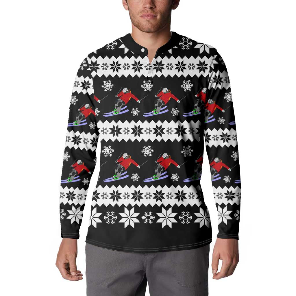 Skiing Snowflake Christmas Button Sweatshirt Xmas Holiday Patterns - Wonder Print Shop