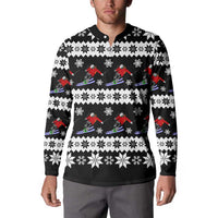 Skiing Snowflake Christmas Button Sweatshirt Xmas Holiday Patterns - Wonder Print Shop