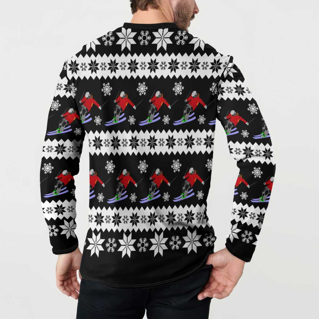 Skiing Snowflake Christmas Button Sweatshirt Xmas Holiday Patterns - Wonder Print Shop