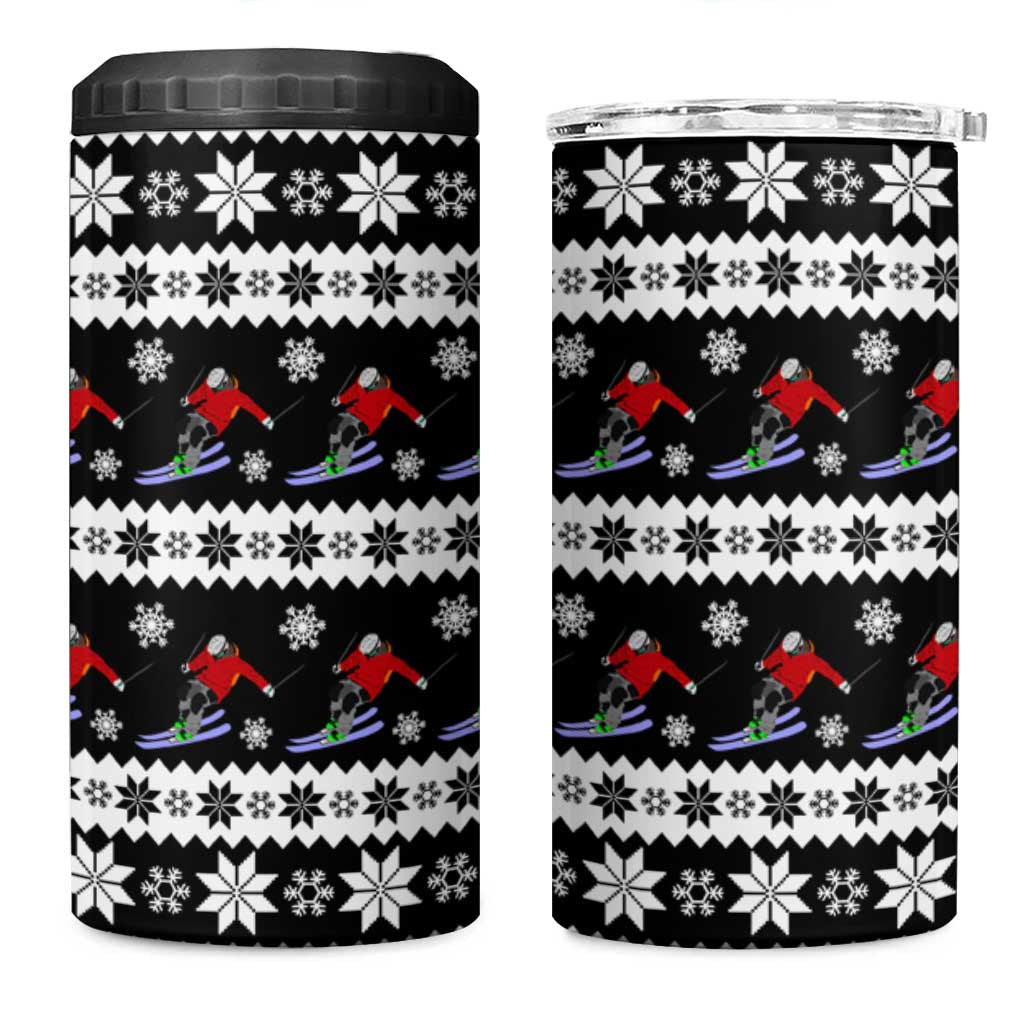 Skiing Snowflake Christmas 4 in 1 Can Cooler Tumbler Xmas Holiday Patterns - Wonder Print Shop