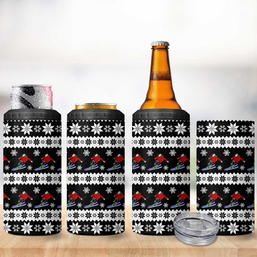 Skiing Snowflake Christmas 4 in 1 Can Cooler Tumbler Xmas Holiday Patterns - Wonder Print Shop