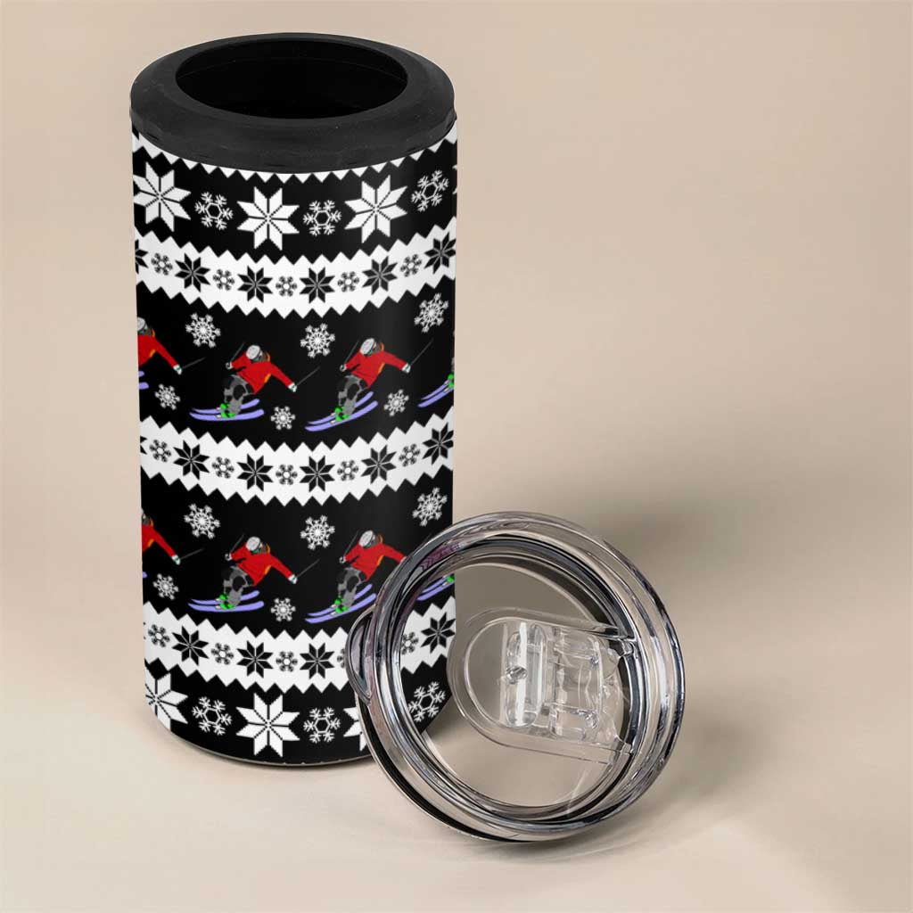 Skiing Snowflake Christmas 4 in 1 Can Cooler Tumbler Xmas Holiday Patterns - Wonder Print Shop