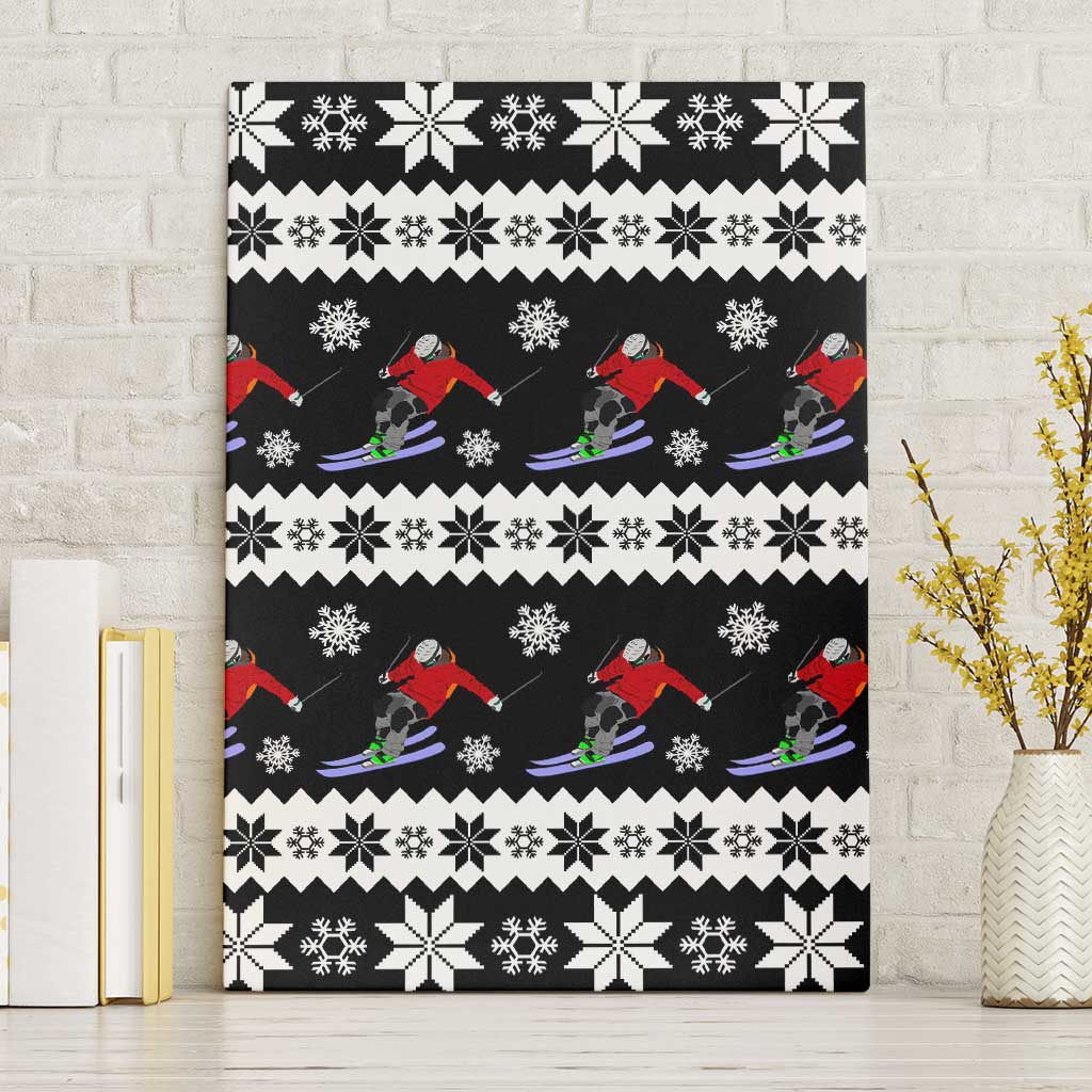 Skiing Snowflake Christmas Canvas Wall Art Xmas Holiday Patterns - Wonder Print Shop