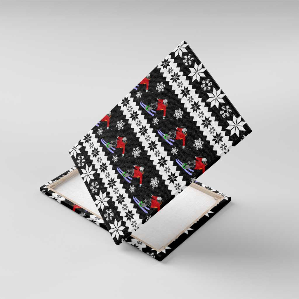 Skiing Snowflake Christmas Canvas Wall Art Xmas Holiday Patterns - Wonder Print Shop