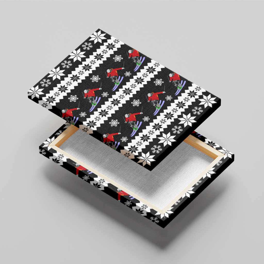 Skiing Snowflake Christmas Canvas Wall Art Xmas Holiday Patterns - Wonder Print Shop