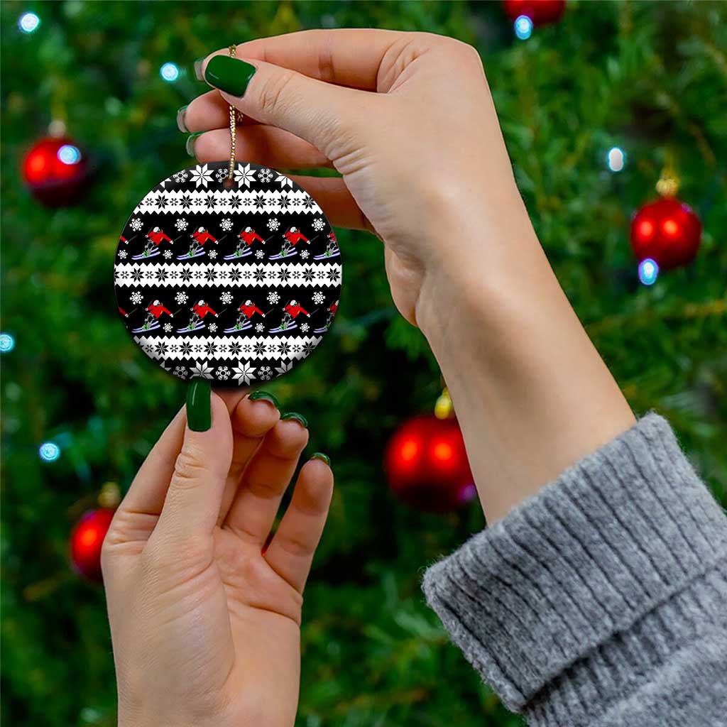 Skiing Snowflake Christmas Ceramic Ornament Xmas Holiday Patterns - Wonder Print Shop