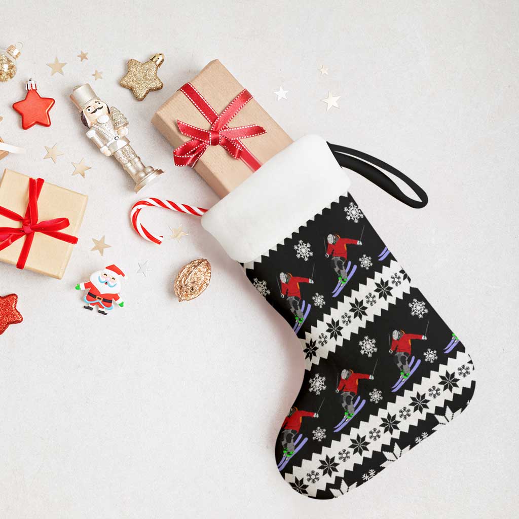 Skiing Snowflake Christmas Stocking Xmas Holiday Patterns - Wonder Print Shop