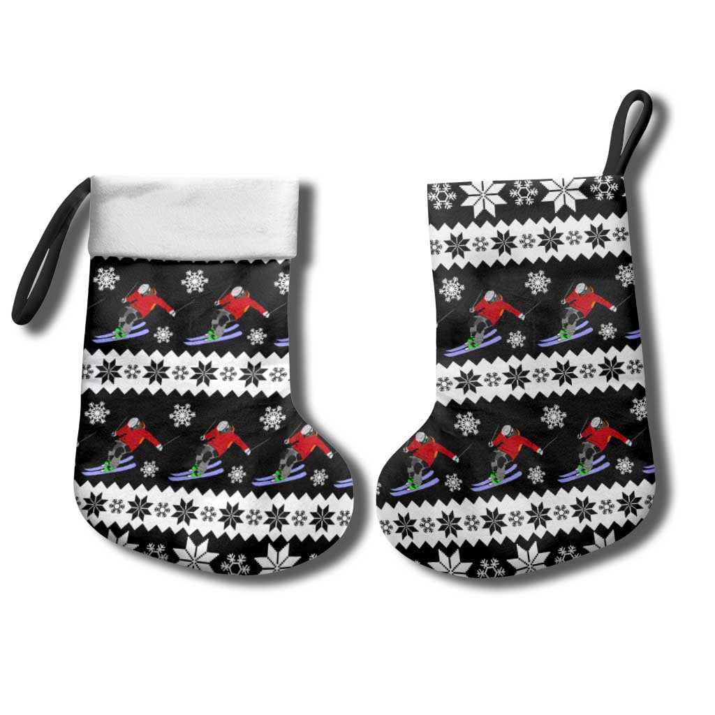 Skiing Snowflake Christmas Stocking Xmas Holiday Patterns - Wonder Print Shop